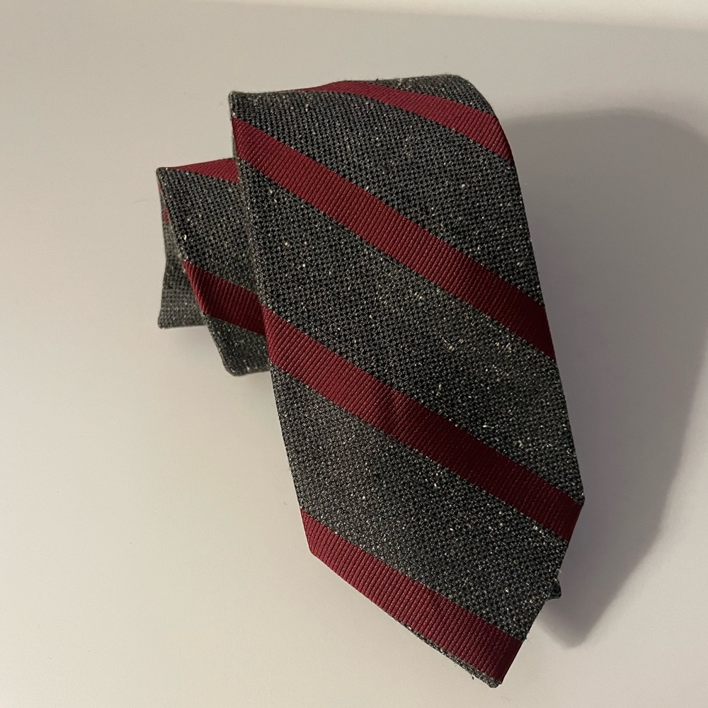 Merona Gray and Burgundy Stripe Skinny Tie - Picture 3 of 4